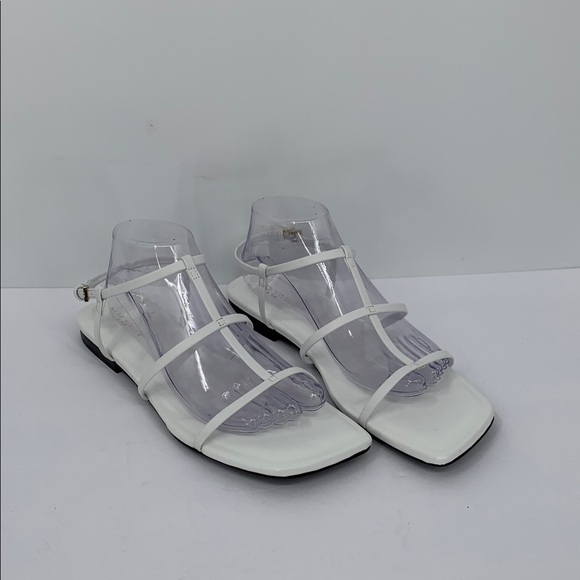 Marc Fisher Marris strappy flat sandal shoe white vegan buckle square toe new 10 - Picture 2 of 6